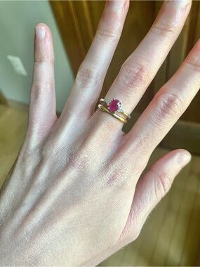 White Gold 14K Ring with Ruby Center and Diamond Accents - Women's Jewelry